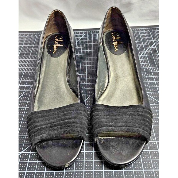 Cole Haan Shoes - COLE HAAN peep toe velvet upper leather wedges Sz 10AA
